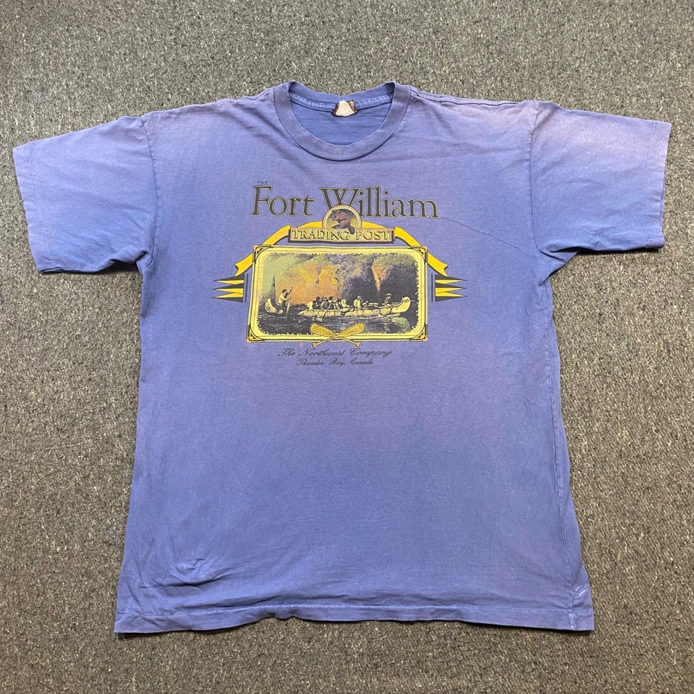 Northbound Fort William Trading Post TShirt Sz L Mens Blue Vintage Single Stitch